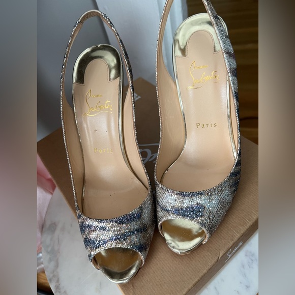 Christian Louboutin Glitter Sirene Gamma Talon 120 Slingback Heels - Picture 6 of 7